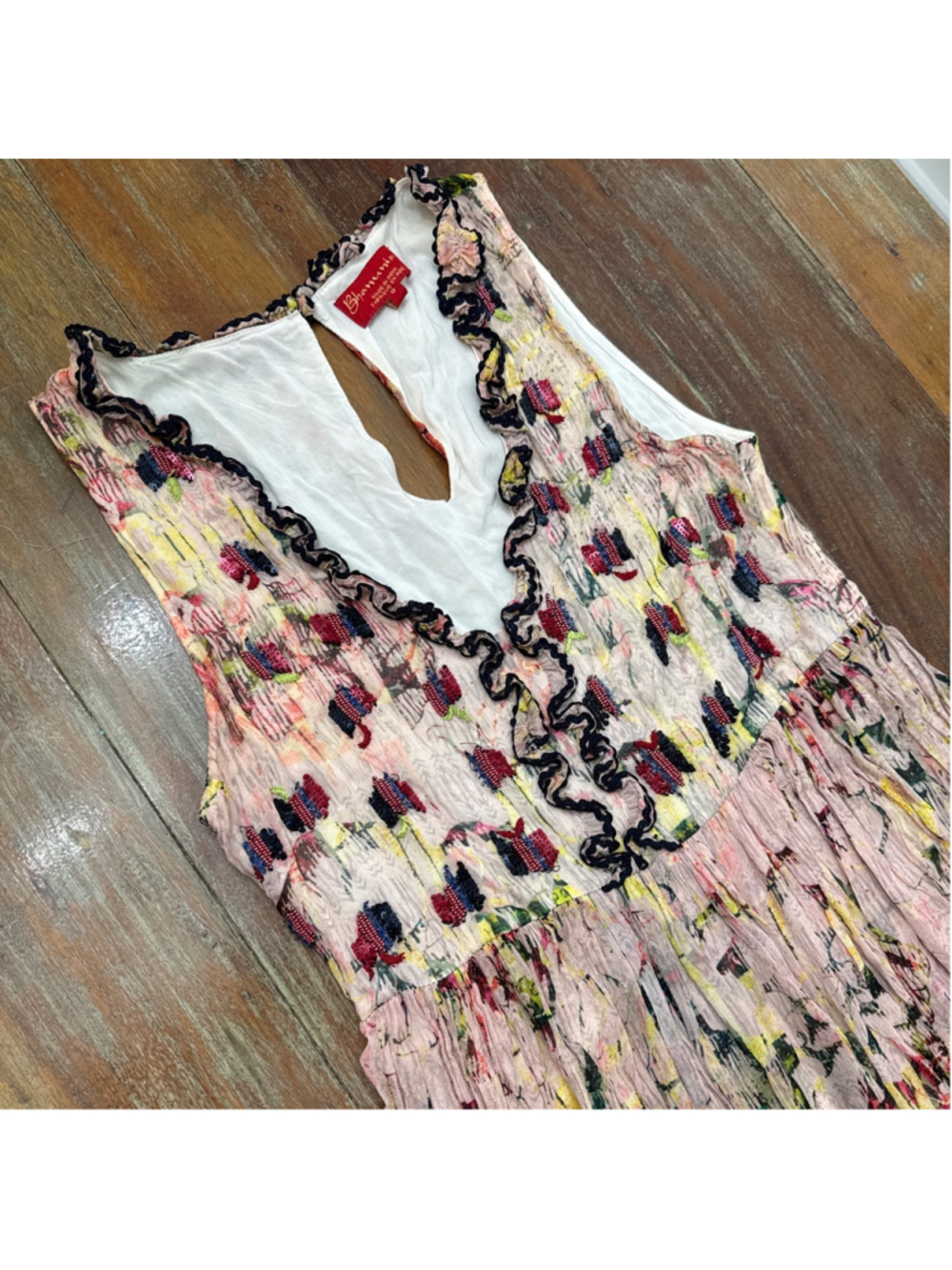 Bhanuni by Jyoti Anthropologie Mixed Floral Tiered Maxi Dress Sequin Size 8